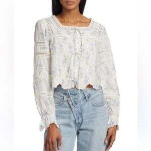 LoveShackFancy White and Blue Blouse XS